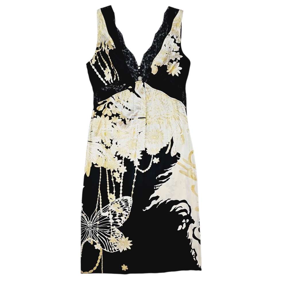 Roberto Cavalli Black and Cream Butterfly Chemise